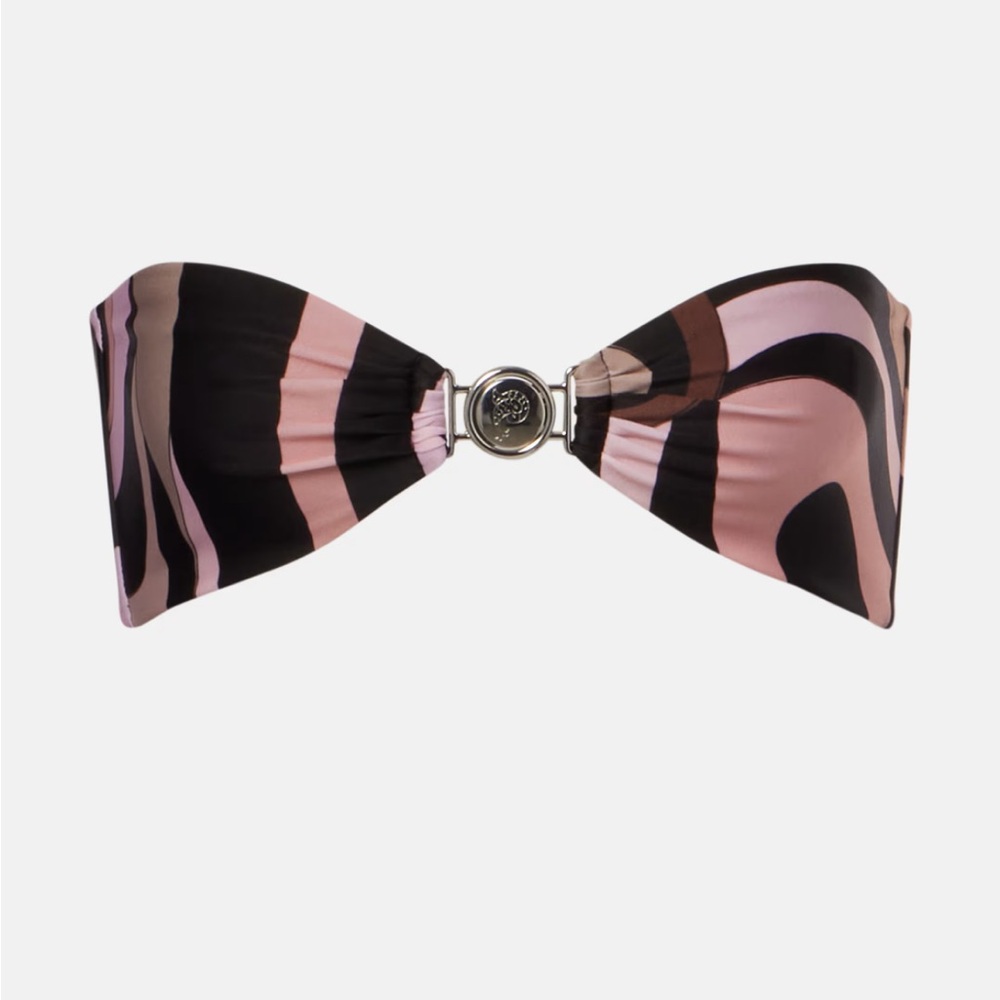 Emilio Pucci Pink and Black Bandeau Bikini Top with Signature Medallion